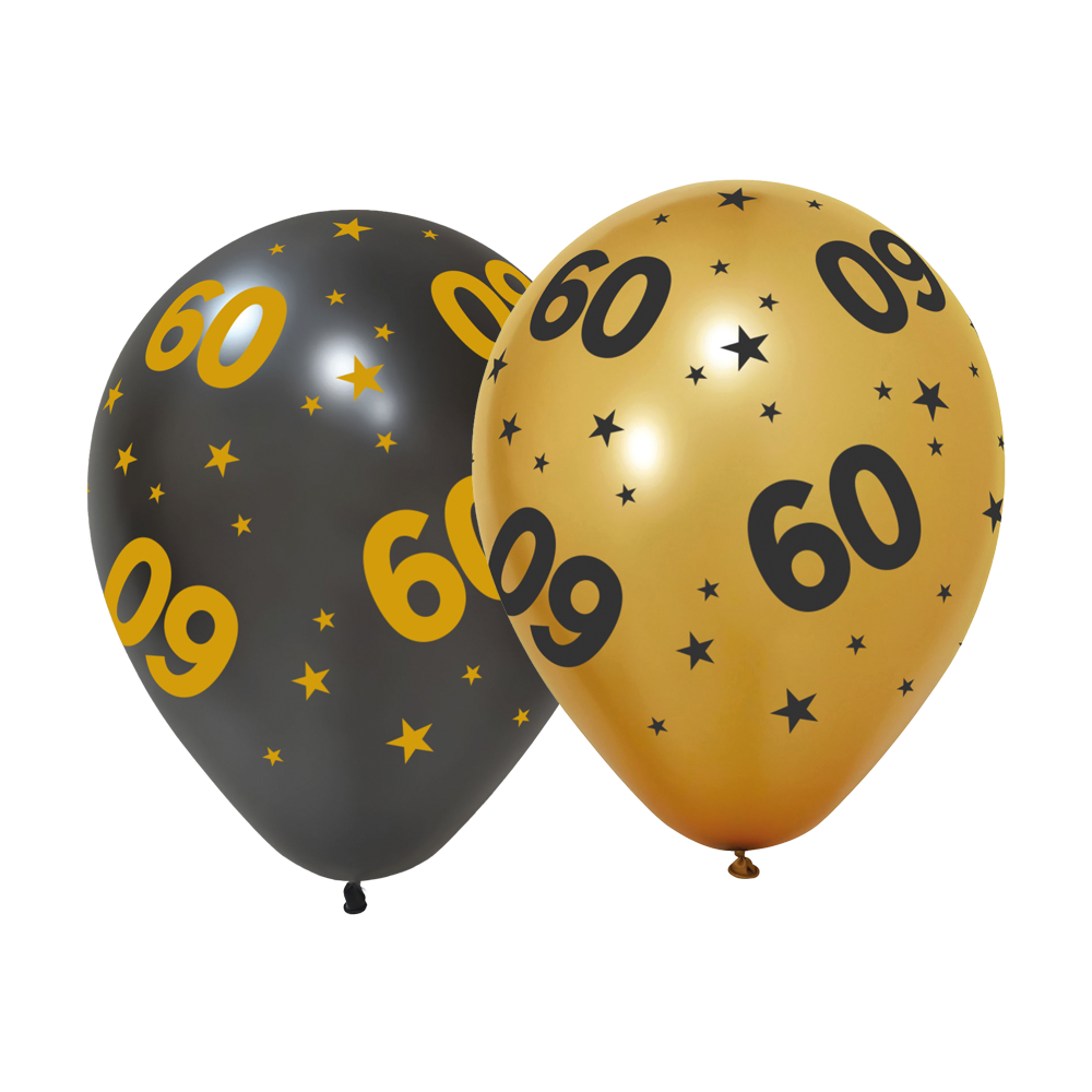 60 års fødselsdag balloner 6 stk. - Sort/guld