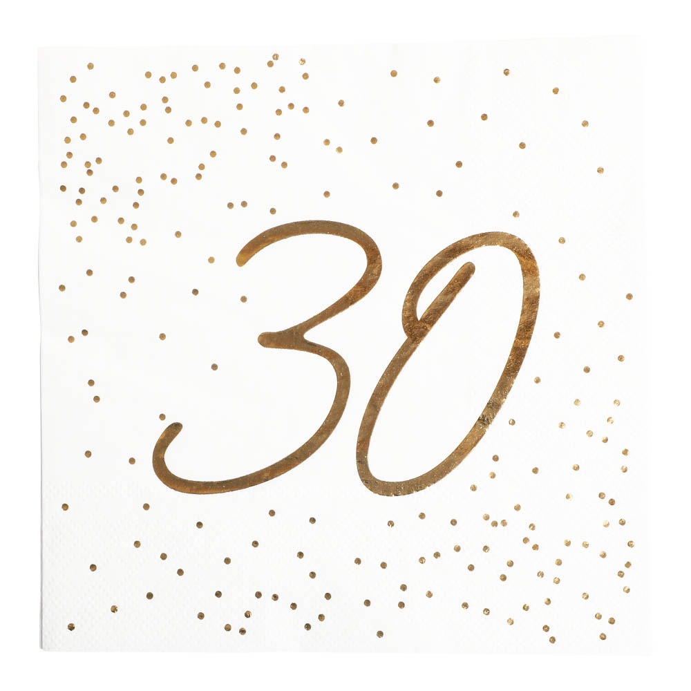 30 års fødselsdag servietter 16 stk. - Hvid/guld