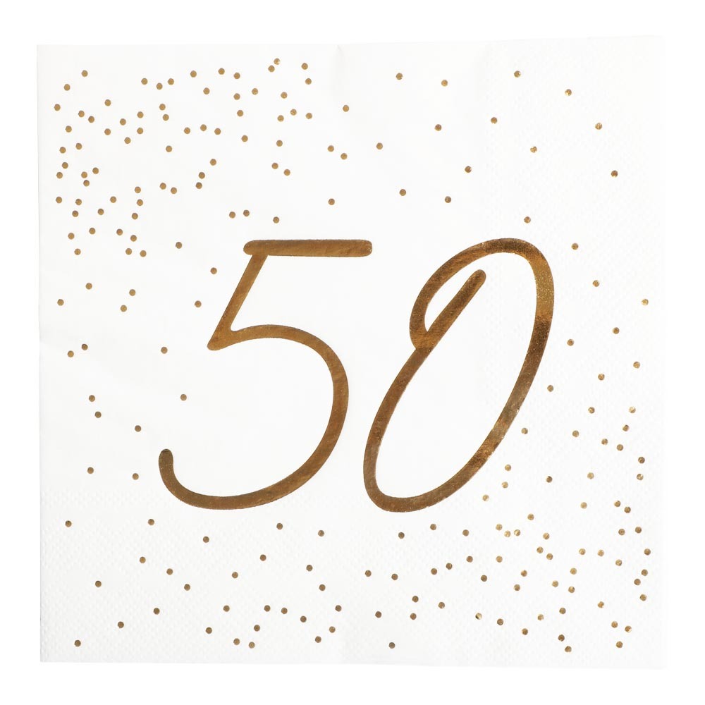 50 års fødselsdag servietter 16 stk. - Hvid/guld