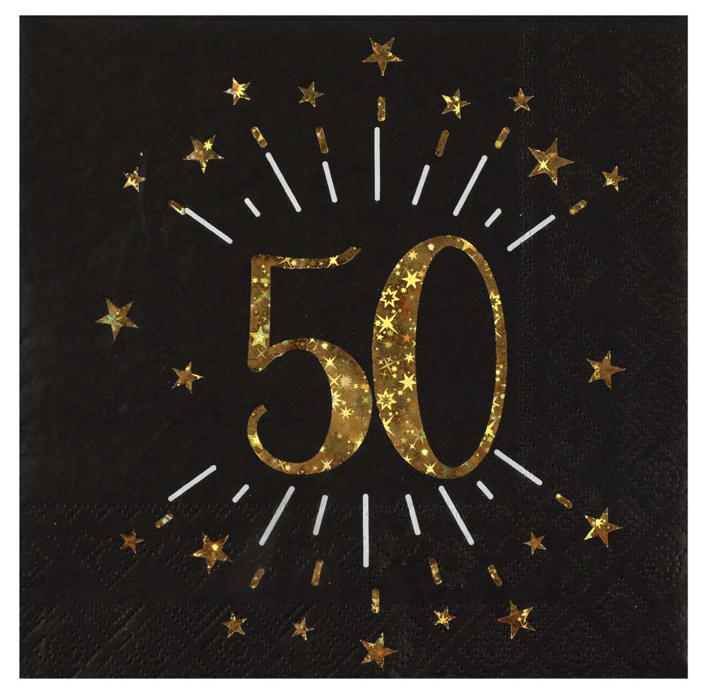 50 års fødselsdag servietter 10 stk. - Guld/sort