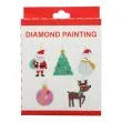 Diamond Painting-julepynt med fem motiver: julemand, juletræ, snemand, julekugle og rensdyr.