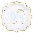 Baby Boy paptallerkner i lyseblå, guld og hvid til babyshower og dåb