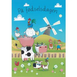 Fødselsdagskort med bondegårdsdyr