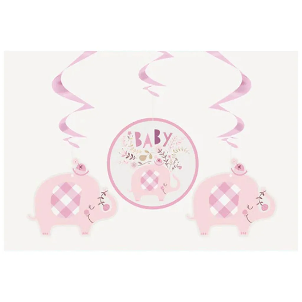 Babyshower hænge dekorationer med elefanter i lyserøde farver