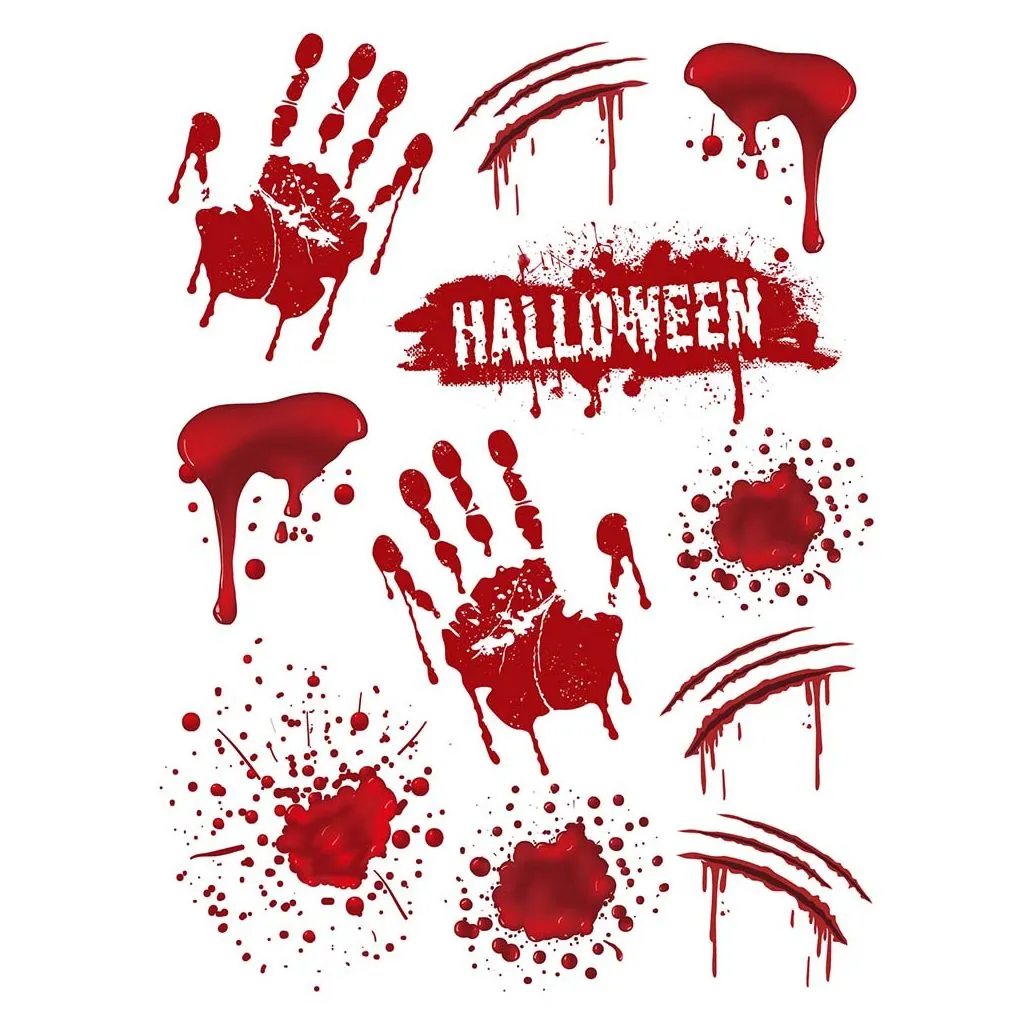 Blodige Halloween klistermærker med håndaftryk, klomærker og blodstænk – 12 stk.