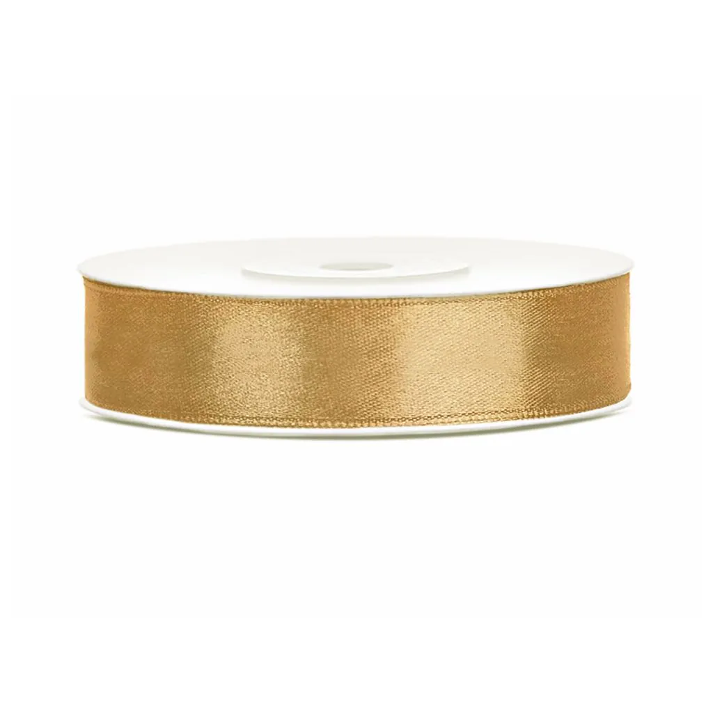 Guldfarvet satinbånd 25 meter x 12 mm