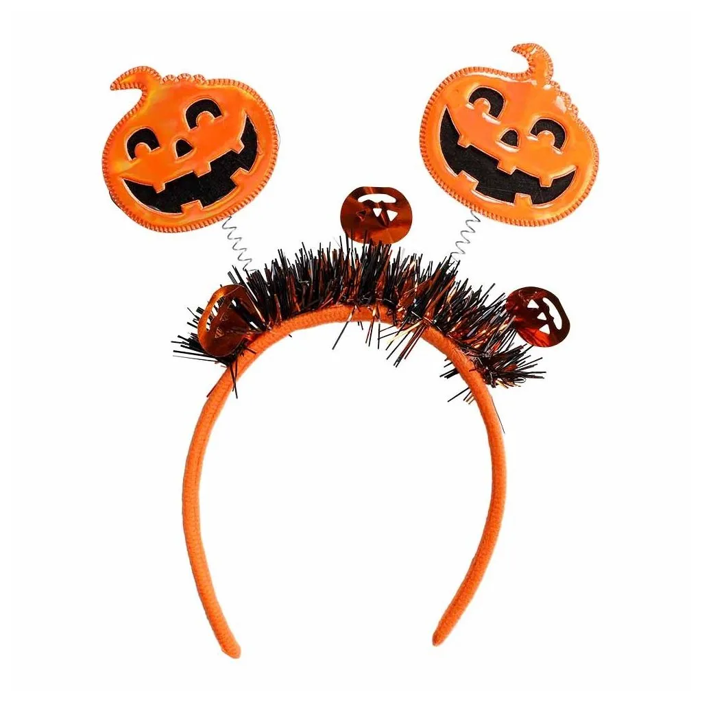Orange Halloween-hårbøjle med to smilende græskar på fjedre