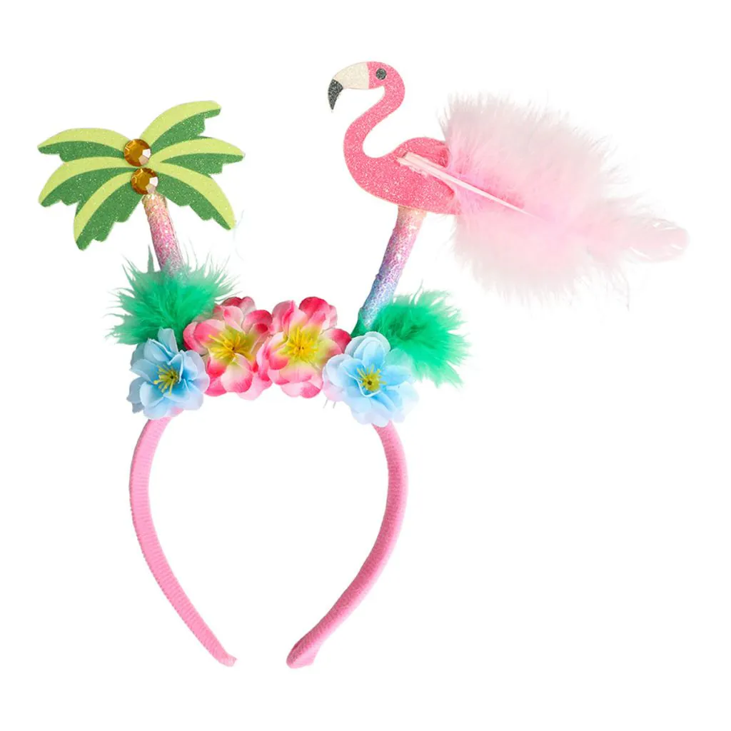 Hawaii hårbøjle med flamingo, palme og blomster