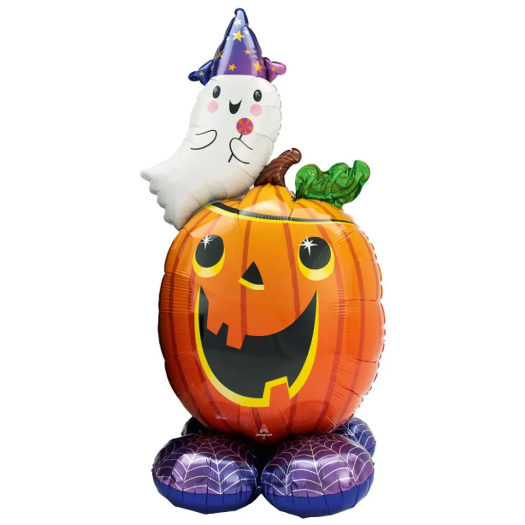 Kæmpe stående Halloween græskar folieballon med spøgelse