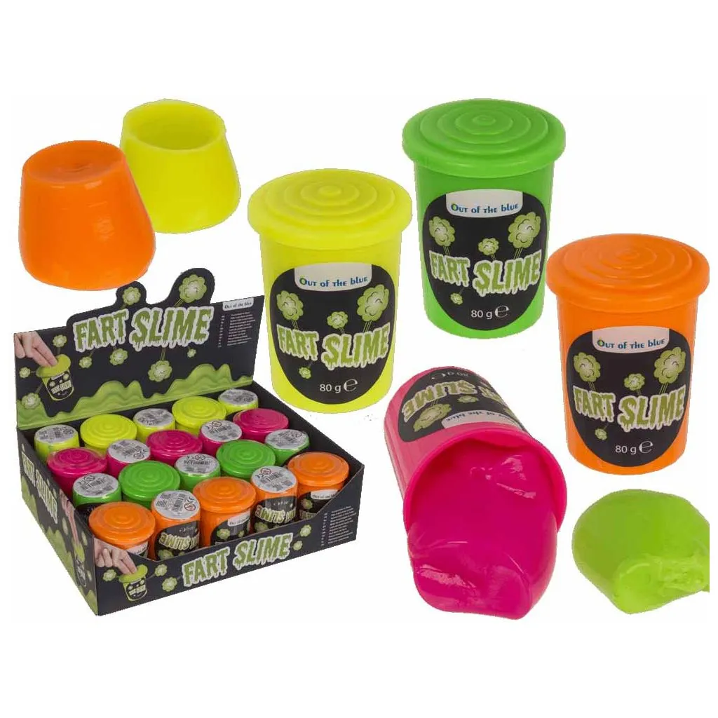 Fart Slime i fire assorterede farver i plastikbøtter