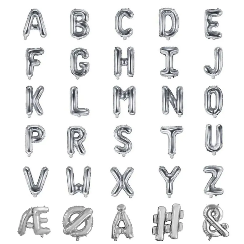 Bogstav balloner og tegn sølvmetallic 41 cm.