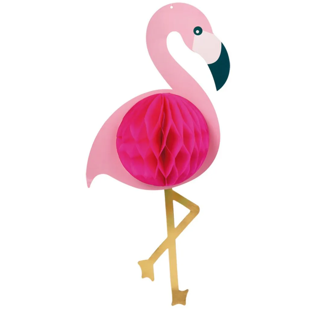 Honeycomb Flamingo til ophæng i pink karton og papir til Hawaii fest, tropisk tema og sommerfest.