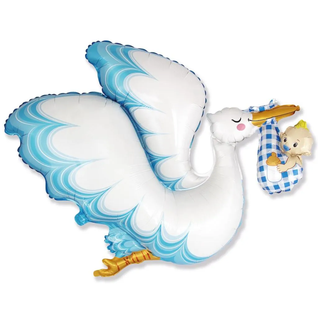 Stor stork heliumballon til baby dreng