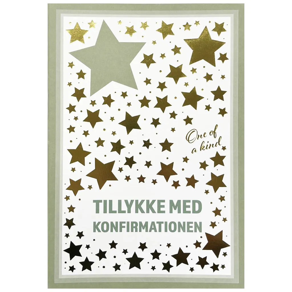 Neutralt telegram til konfirmationen – grønne nuancer & guldstjerner